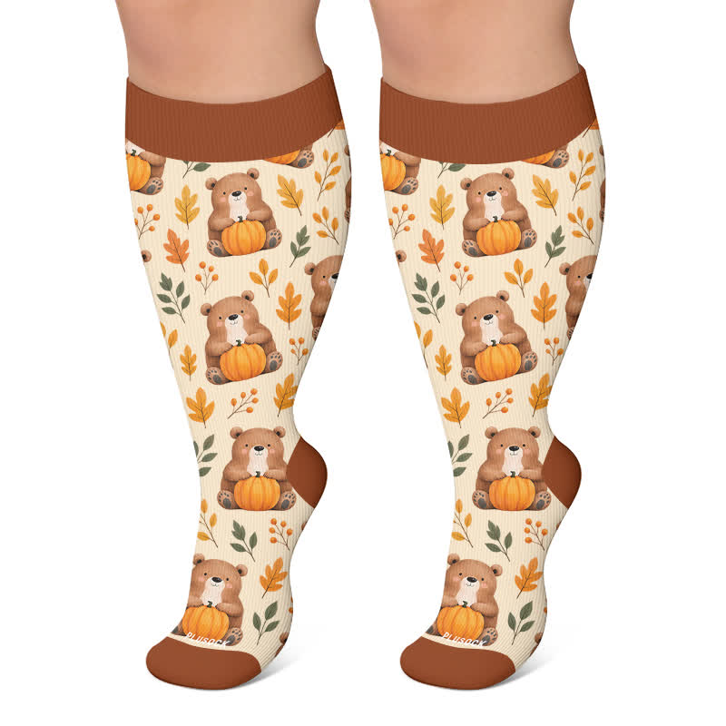 Plus Size Autumn Animal Leaf Compression Socks - Coffee - 4XL - image 4
