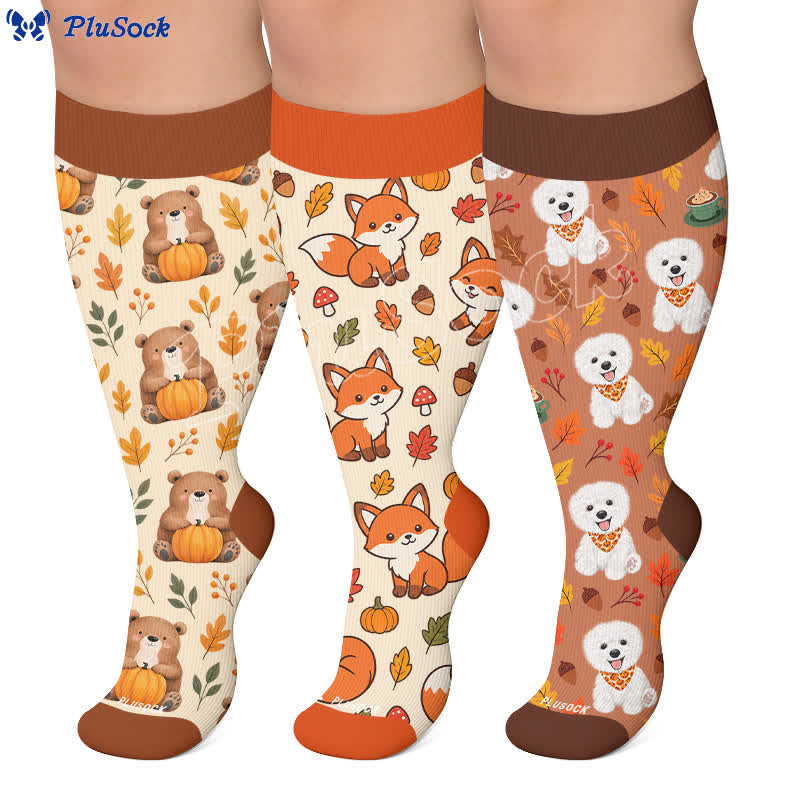 Plus Size Autumn Animal Leaf Compression Socks - image 0