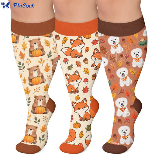 Plus Size Autumn Animal Leaf Compression Socks - image 0