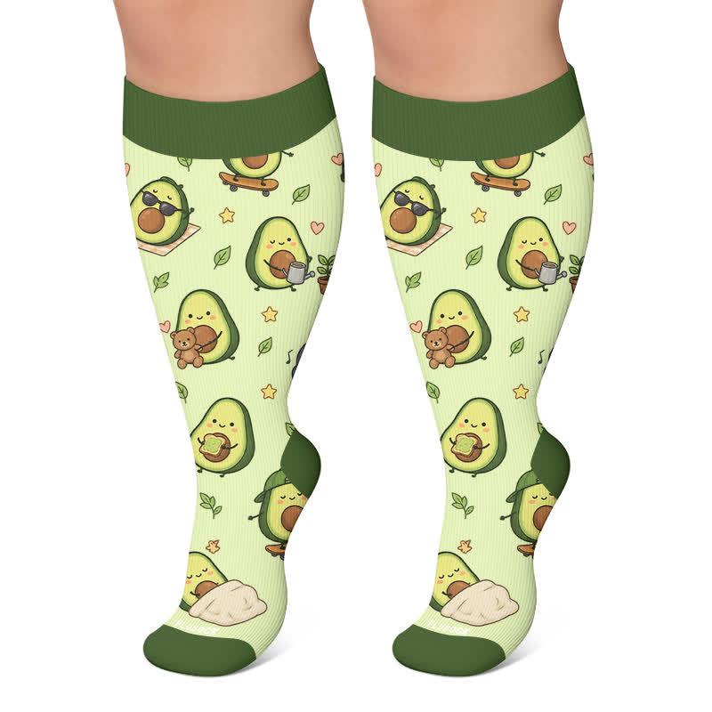 Plus Size Frog Ladybug Avocado Compression Socks - Green - 4XL - image 6