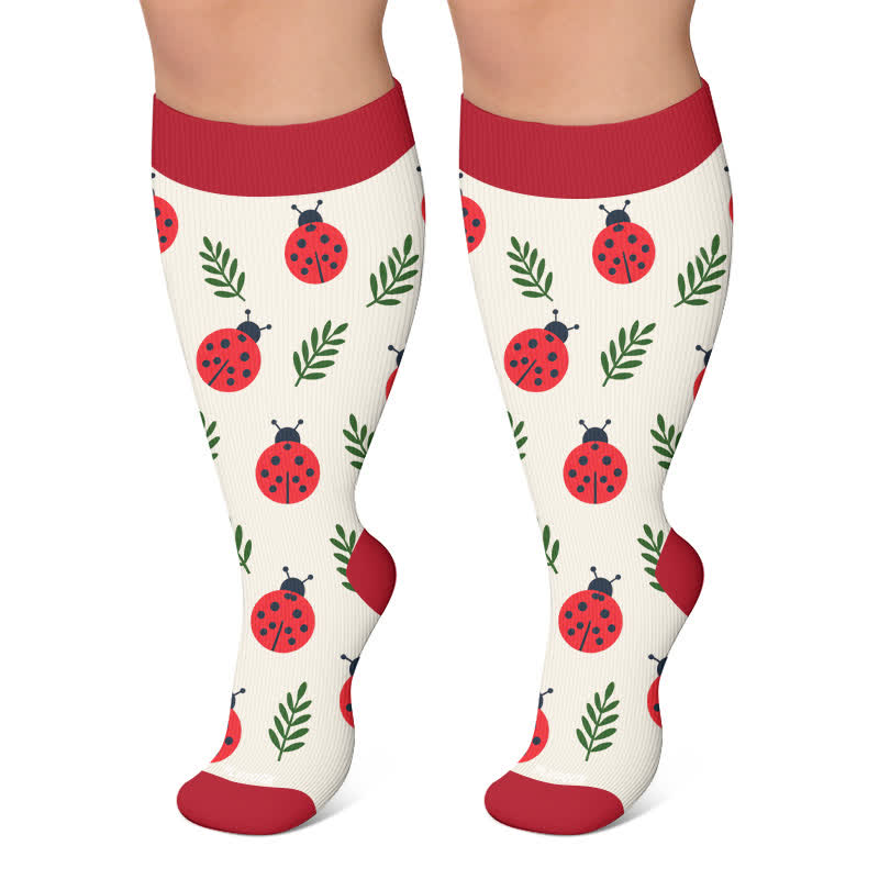 Plus Size Frog Ladybug Avocado Compression Socks - Red - 4XL - image 5