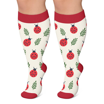 Plus Size Frog Ladybug Avocado Compression Socks - Red - 4XL - image 5