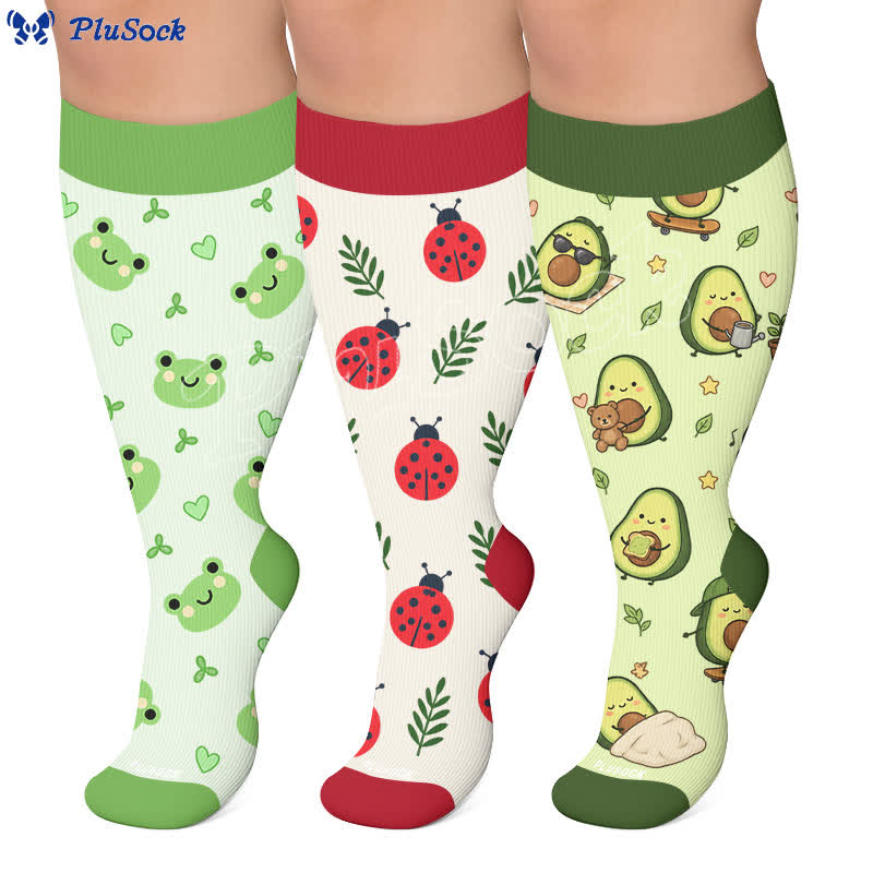 Plus Size Frog Ladybug Avocado Compression Socks - image 0
