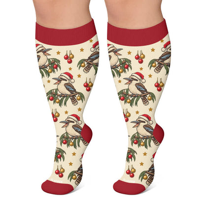Plus Size Christmas Santa Compression Socks - Apricot - 4XL - image 6