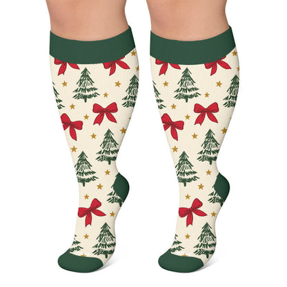 Plus Size Christmas Santa Compression Socks - Green - 4XL - image 4