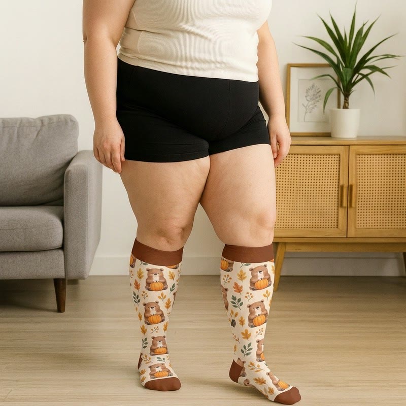 Plus Size Autumn Animal Leaf Compression Socks - image 2