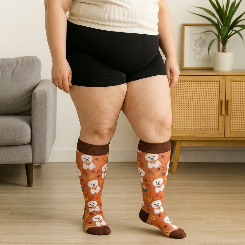 Plus Size Autumn Animal Leaf Compression Socks - image 1