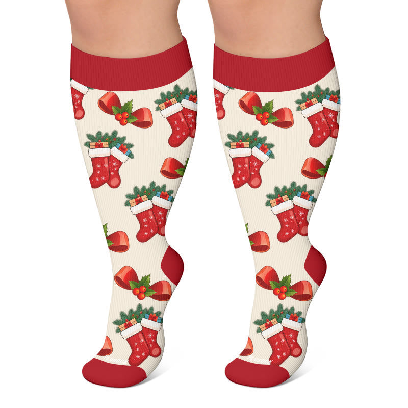 Plus Size Festive Penguin Compression Socks - Red - 4XL - image 5