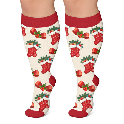 Plus Size Festive Penguin Compression Socks - Red - 4XL - image 5