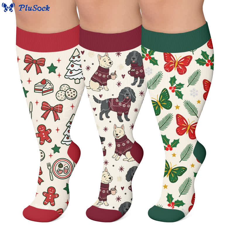 Plus Size Christmas Butterfly Dog Compression Socks - image 0