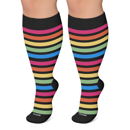 Plus Size Rainbow Stripe Compression Socks - Black - 4XL - image 4