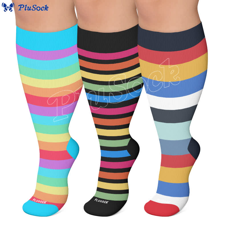 Plus Size Rainbow Stripe Compression Socks - image 0