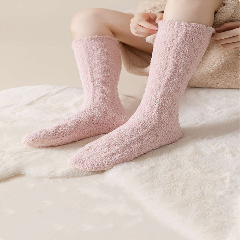Coral Fleece Thermal Knee High Socks(5 Pairs) - image 3