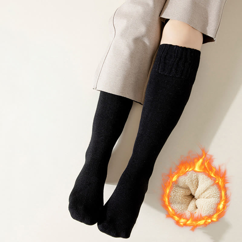 Solid Color Thickened Knee High Socks(6 Pairs) - image 1