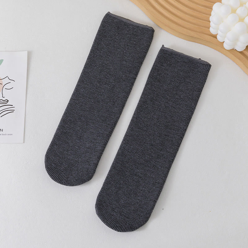 Plus Size Solid Color Fleece Crew Socks(6 Pairs) - Dark Grey - EU34-45(US1-11) - image 13