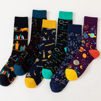 Plus Size Macro Pattern Crew Socks(6 Pairs)