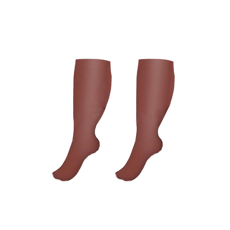 Plus Size Wide Calf Compression Socks(3 Pairs) - Wine - 4XL - image 5