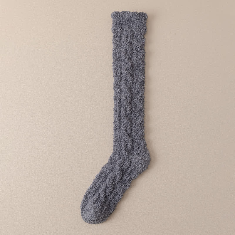 Coral Fleece Thermal Knee High Socks(5 Pairs) - Dark Grey - Fits 220lbs - image 18