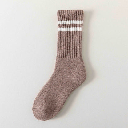 Plus Size Striped Warm Wool Quarter Socks(5 Pairs) - Coffee - EU36-44(US3-10) - image 12