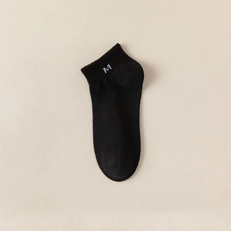 Solid Cotton Ankle Socks(5 Pairs) - EU44-50(US10-15) - Black - image 1