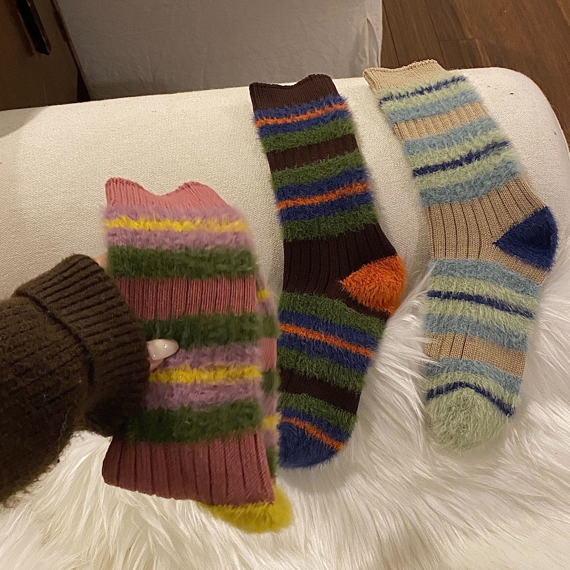 Color Block Furry Crew Socks(6 Pairs) - image 10