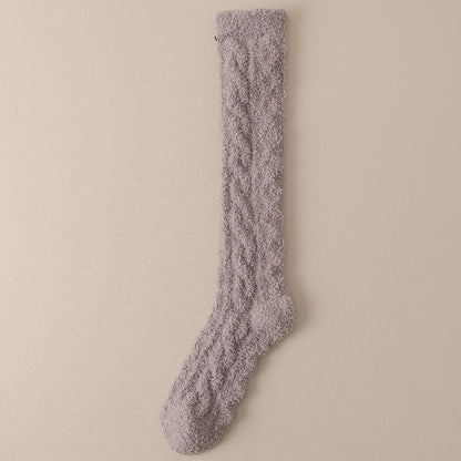 Coral Fleece Thermal Knee High Socks(5 Pairs) - Coffee - Fits 220lbs - image 14
