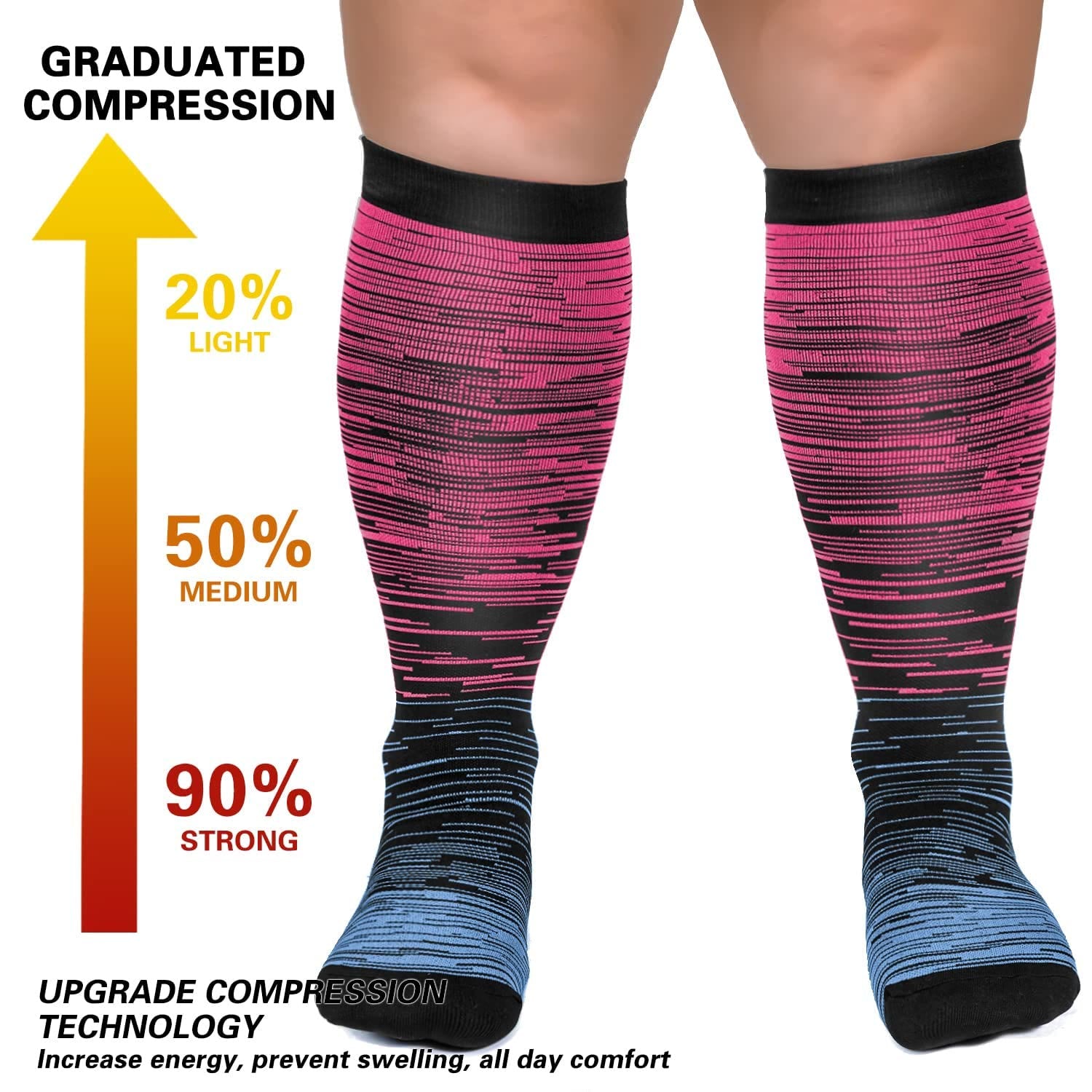 2XL-7XL Colorful Cool Lines Plus Size Compression Socks(3 Pairs) - image 1