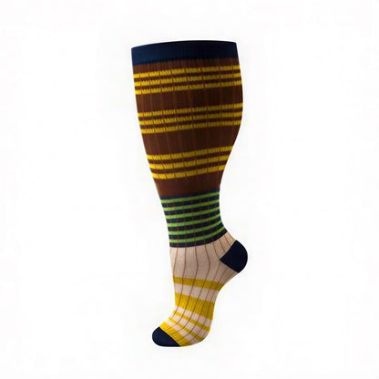 Plus Size Colorblock Stripe Compression Socks - Yellow - 4XL - image 7