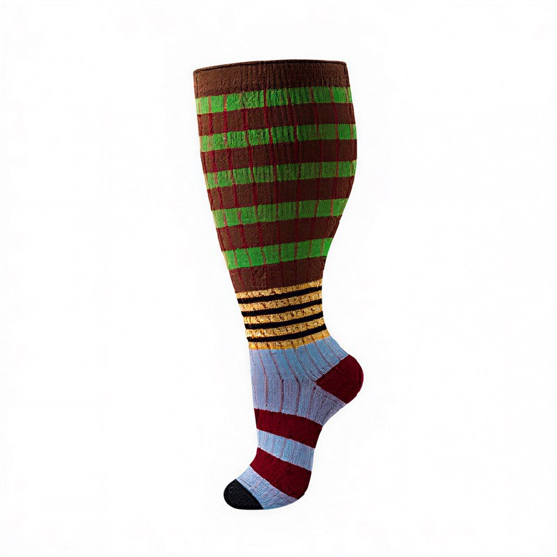 Plus Size Colorblock Stripe Compression Socks - Green - 4XL - image 6