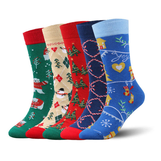 Plus Size Christmas Soft Crew Socks(5 Pairs) - Multicolor - EU43-49(US9-14) - image 1
