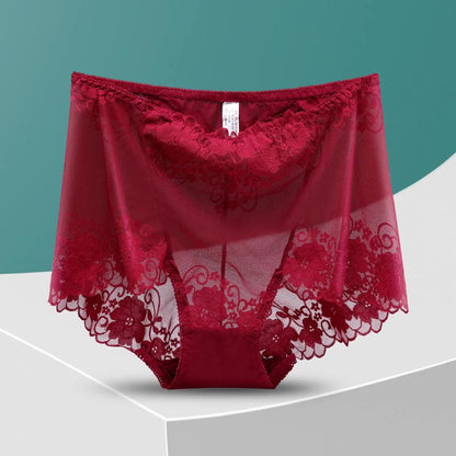 High-Waisted Hollow Lace Panty(5 Pairs) - Wine - 4XL - image 16