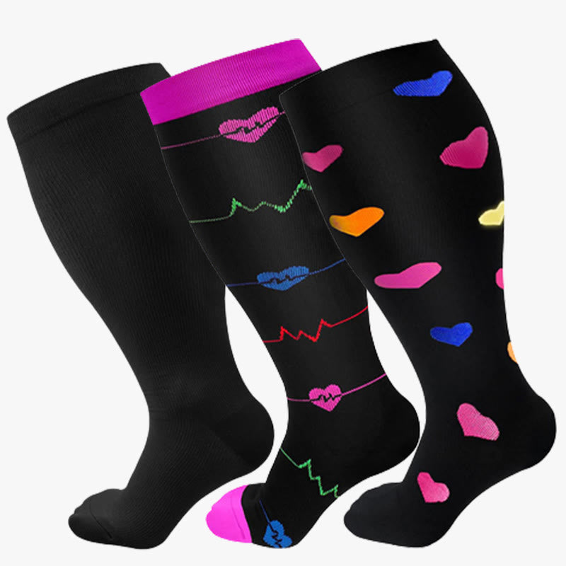 Plusock Black Electrocardiogram Heart Plus Size Compression Socks 2XL-7XL(3 Pairs) - image 10