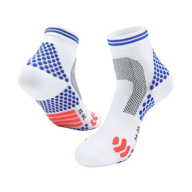 High Elasticity Professional Sport Quarter Compression Socks(3 Pairs) - White&Blue - L - image 10