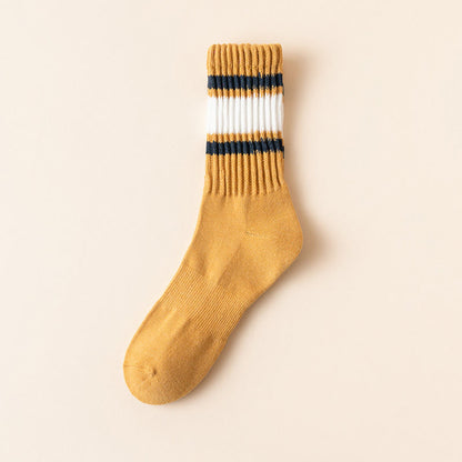 Plus Size Thickened Stripes Quarter Socks(7 Pairs) - Yellow - EU39-46(US6-12) - image 14