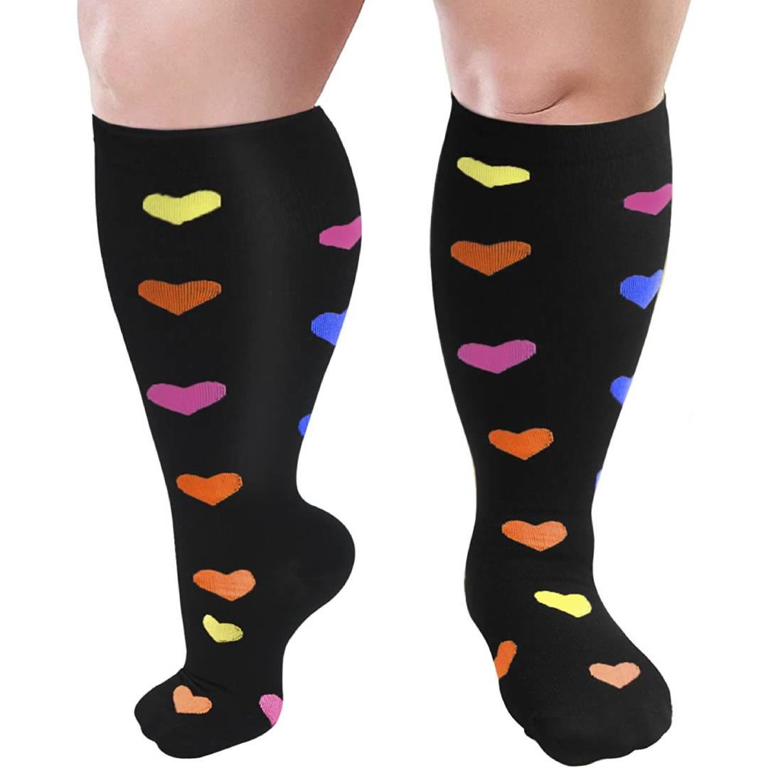 Plusock Colorful Pattern Plus Size Compression Socks 2XL-7XL(3 Pairs) - Heart - 7XL - image 3