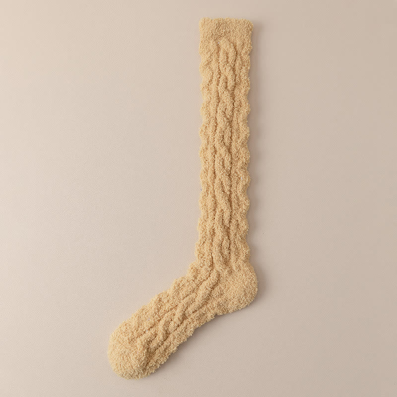 Coral Fleece Thermal Knee High Socks(5 Pairs) - Yellow - Fits 220lbs - image 11