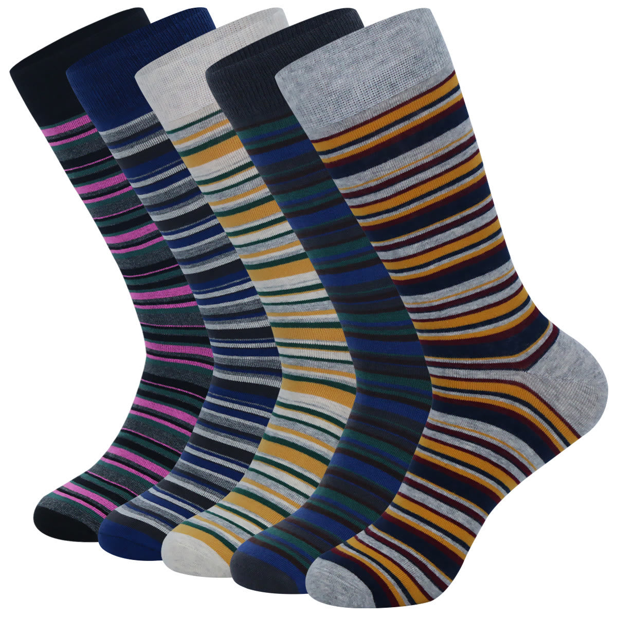 Plus Size Patchwork Pinstripes Crew Socks(5 Pairs) - EU44-48(US10-13) - Multicolor - image 0