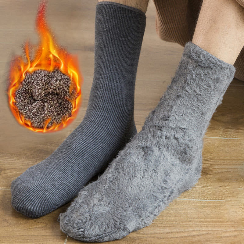 Plus Size Solid Color Fleece Crew Socks(6 Pairs) - image 1