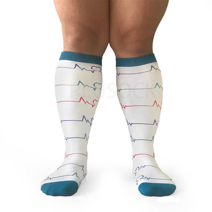 White Electrocardiogram Plus Size Compression Socks(3 Pairs)