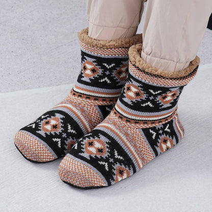 Plus Size Non Slip Fleece Slipper Socks(2 Pairs) - Camel - EU40-43(US7-9) - image 0