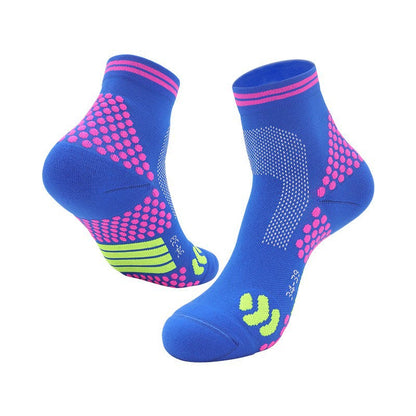 High Elasticity Professional Sport Quarter Compression Socks(3 Pairs) - Blue&Rose Red - L - image 12