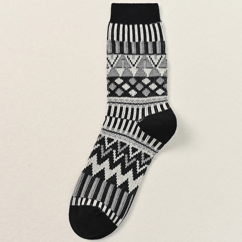 Retro Pattern Crew Socks(2 Pairs) - Black - EU39-46(US6-12) - image 9