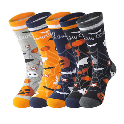 Halloween Pumpkin Cotton Crew Socks(5 Pairs) - Multicolor - EU44-49(US10-14) - image 6