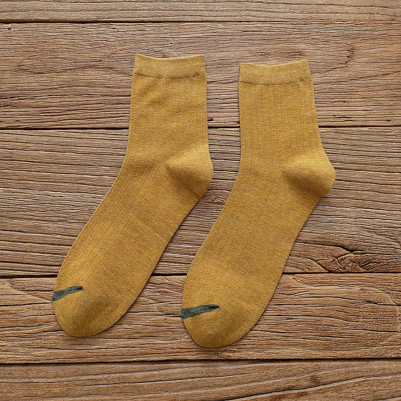 Pure Color Liner Cotton Socks(6 Pairs) - 42-48 - Yellow - image 9