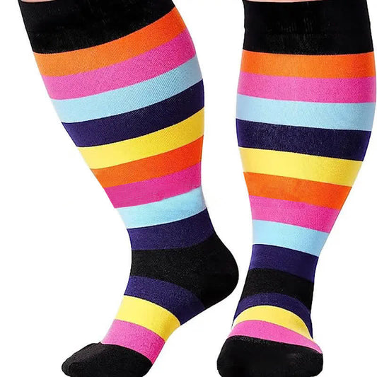  Plus Size Rainbow Print Compression Socks(3 Pairs) - Rainbow - 4XL - image 0