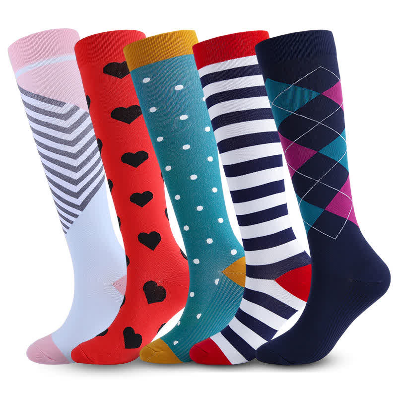 Colored Rhombus Compression Socks(5 Pairs) - image 0
