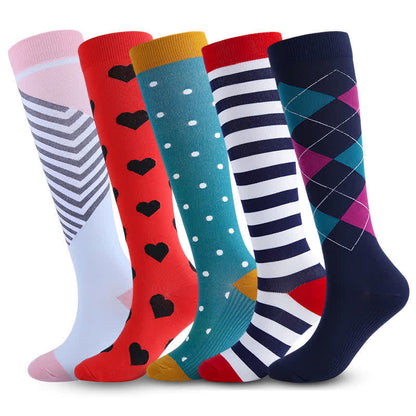 Colored Rhombus Compression Socks(5 Pairs) - image 0