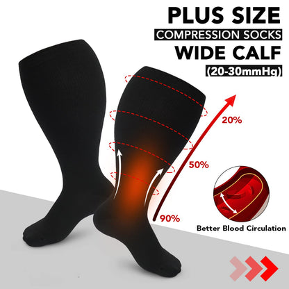 Blue Electrocardiogram Solid Plus Size Compression Socks(3 Pairs) - image 4