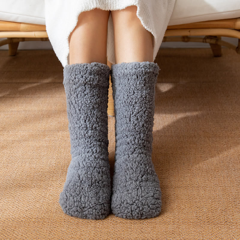 Double-sided Fleece Winter Home Slipper Socks(2 Pairs) - Grey - EU36-42(US3-8.5) - image 1