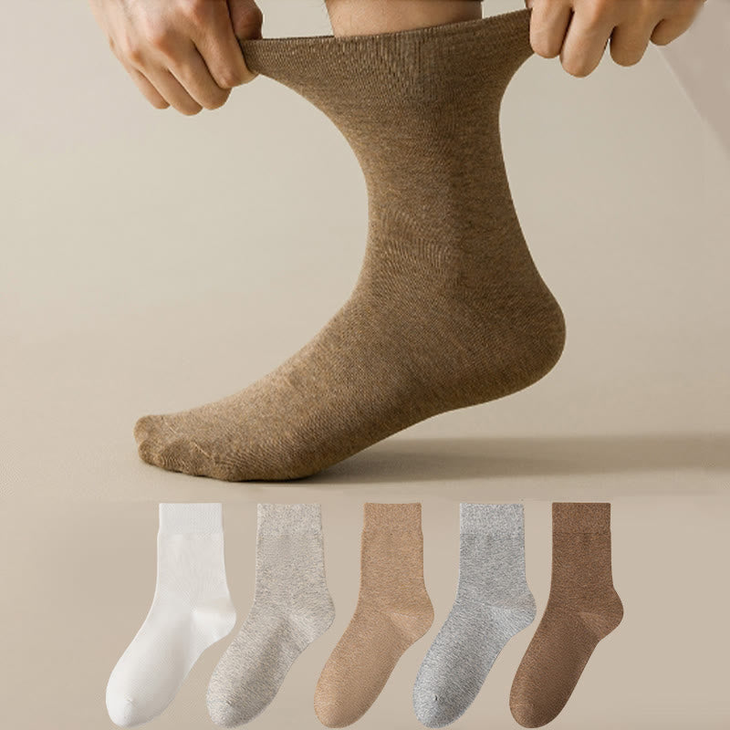 Plus Size Solid Color Breathable Quarter Socks(5 Pairs) - Apricot+White+Light Gray+Khaki+Camel - EU39-46(US6-12) - image 0